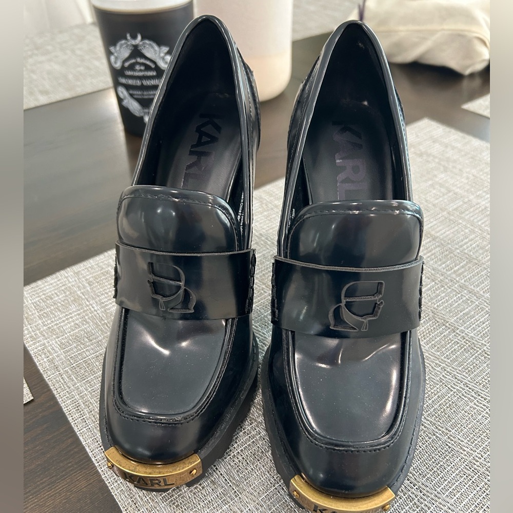 Karl Lagerfeld Black Heels with Gold Accent